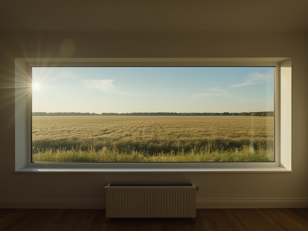 blik vanuit woonkamer in Sprang-Capelle door wit kunststof panoramakozijn naar Brabants weidelandschap