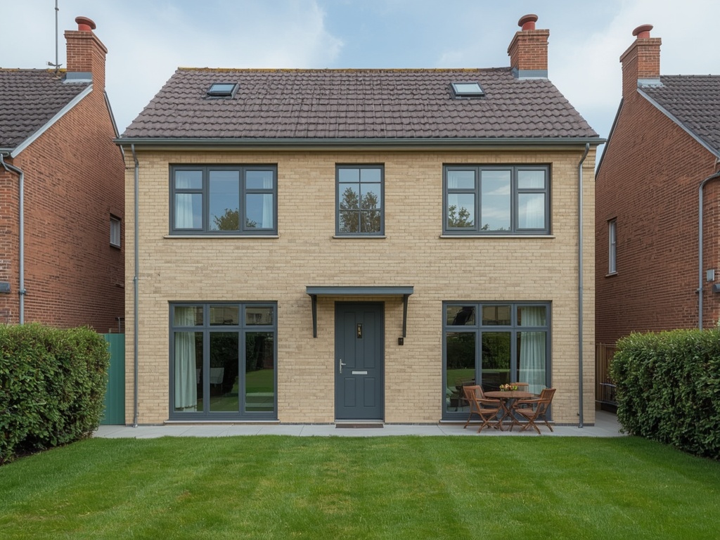 vrijstaande woning in Made met antraciet kunststof kozijnen en groene voortuin