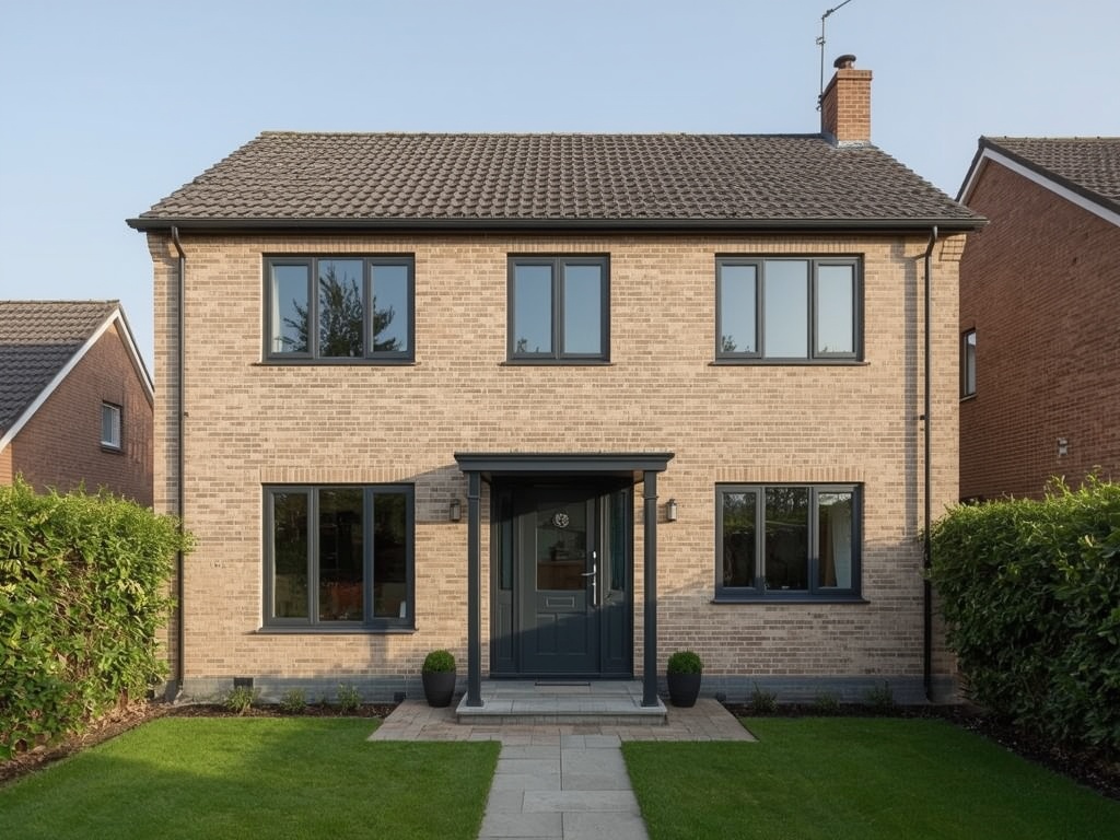 vrijstaande woning in Werkendam met antracietkleurige kunststof kozijnen en groene voortuin