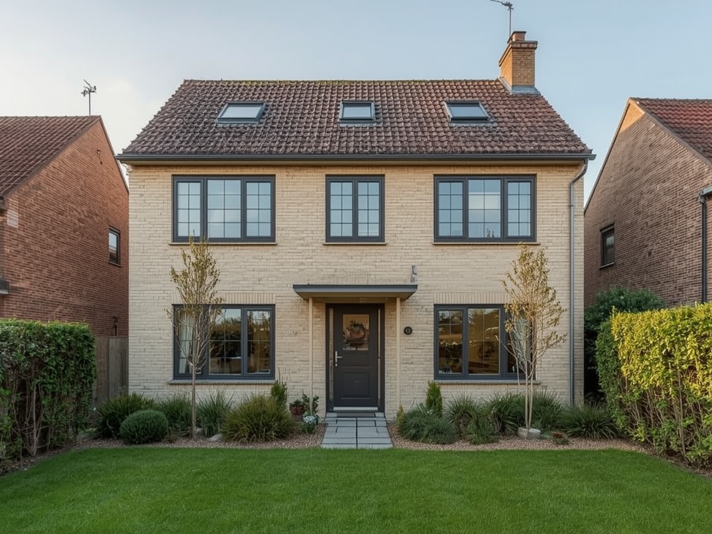 vrijstaande woning in Waspik met antraciet kunststof kozijnen en groene voortuin