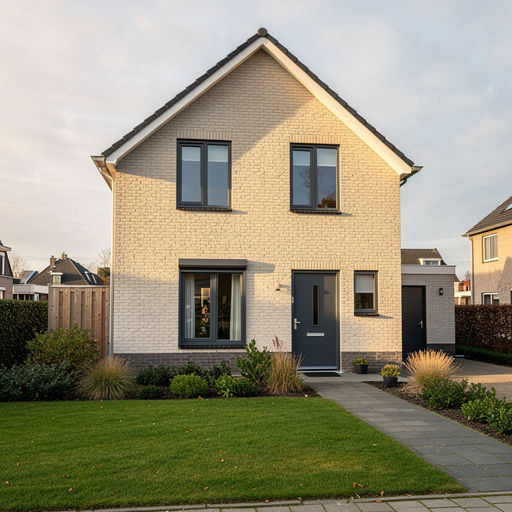 vrijstaande woning in Kaatsheuvel met antracietkleurige kunststof kozijnen en groene voortuin
