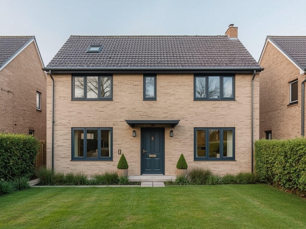 vrijstaande woning in Capelle met antracietkleurige kunststof kozijnen en groene voortuin