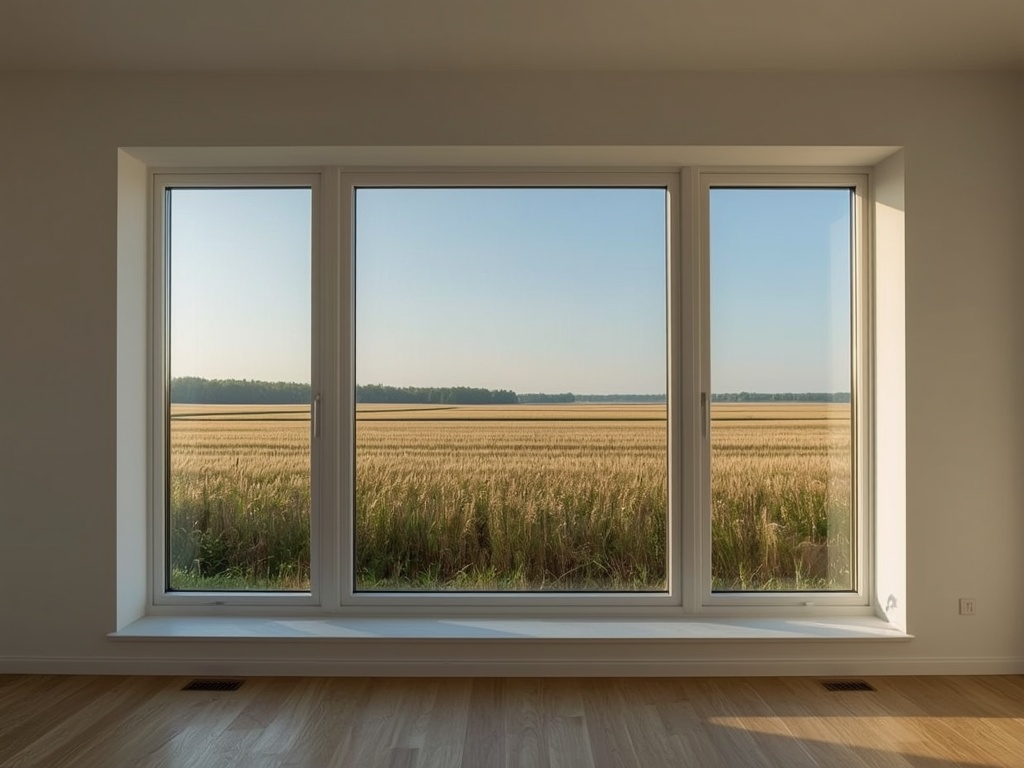 blik vanuit woonkamer in Werkendam door wit kunststof panoramakozijn naar Brabants rivier- en poldergebied