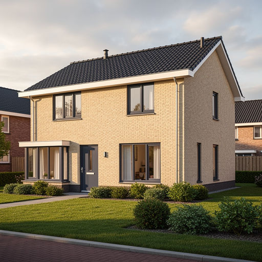 vrijstaande woning in Andel met antracietkleurige kunststof kozijnen en groene voortuin