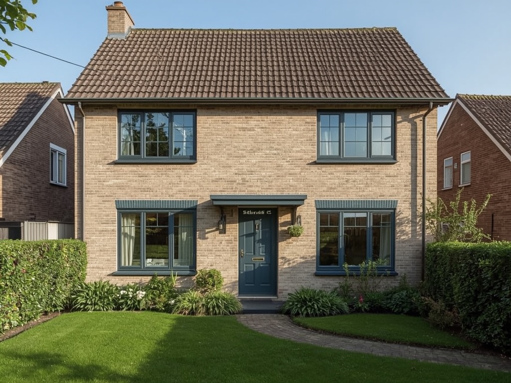 vrijstaande woning in Sleeuwijk met antracietkleurige kunststof kozijnen en groene voortuin