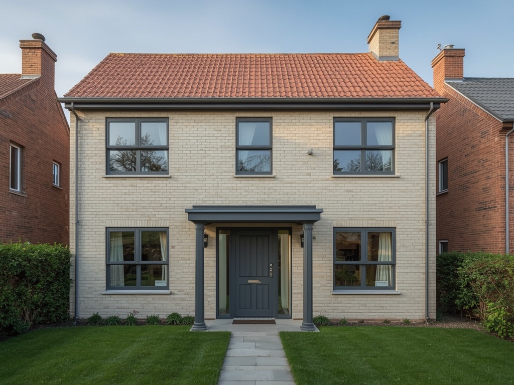 vrijstaande woning in Woudrichem met antracietkleurige kunststof kozijnen en groene voortuin