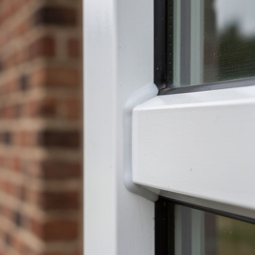 close-up van glaslat en siliconenkit van wit kunststof kozijn in bakstenen gevel in Heusden