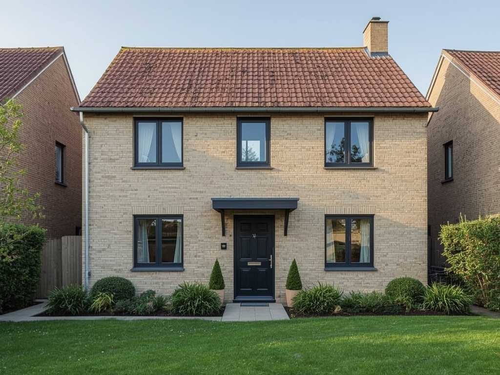 vrijstaande woning in Geertruidenberg met antracietkleurige kunststof kozijnen en groene voortuin